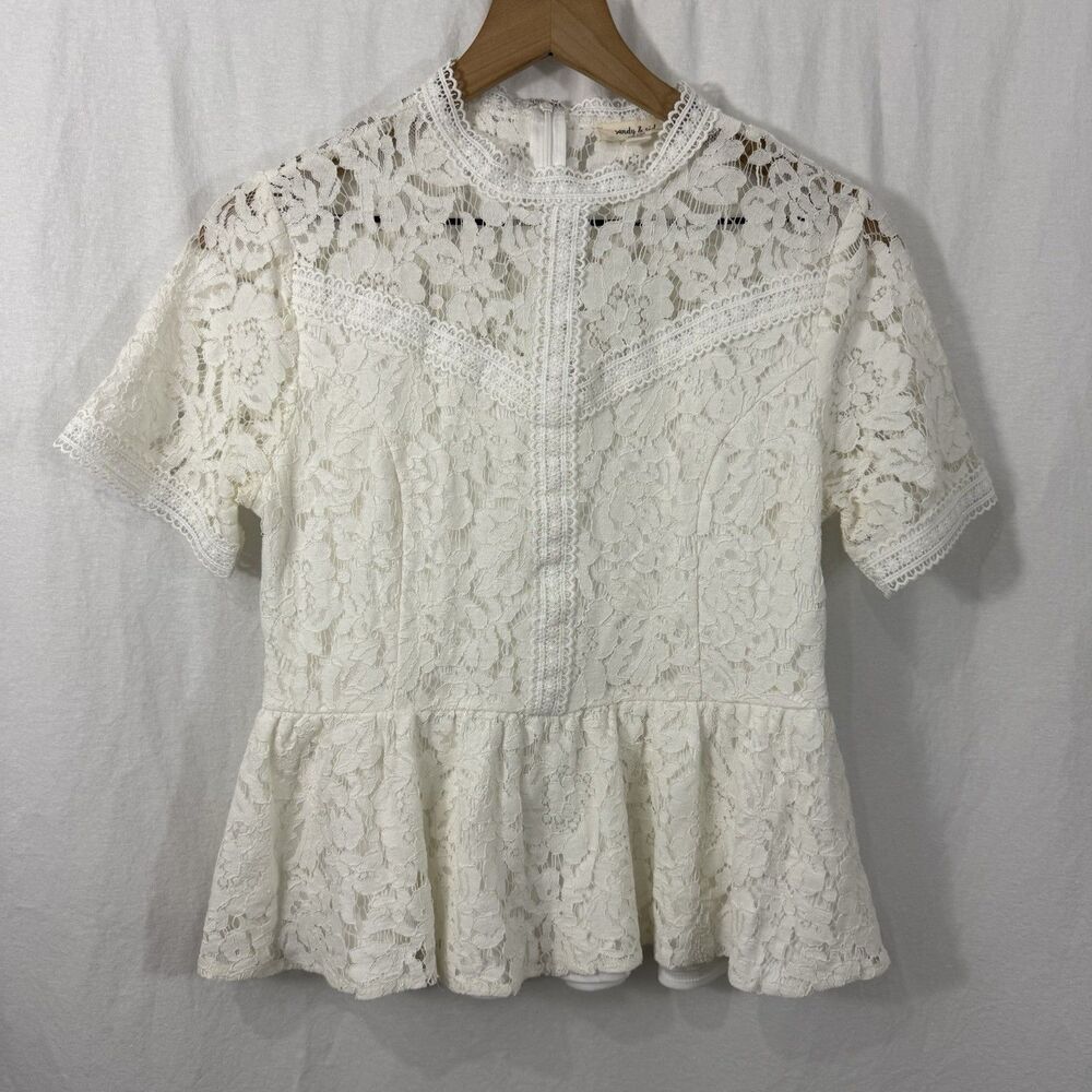 Sandy & Sid White Lace Coquette Victorian Cottagecore Top Women’s Sz S Romantic